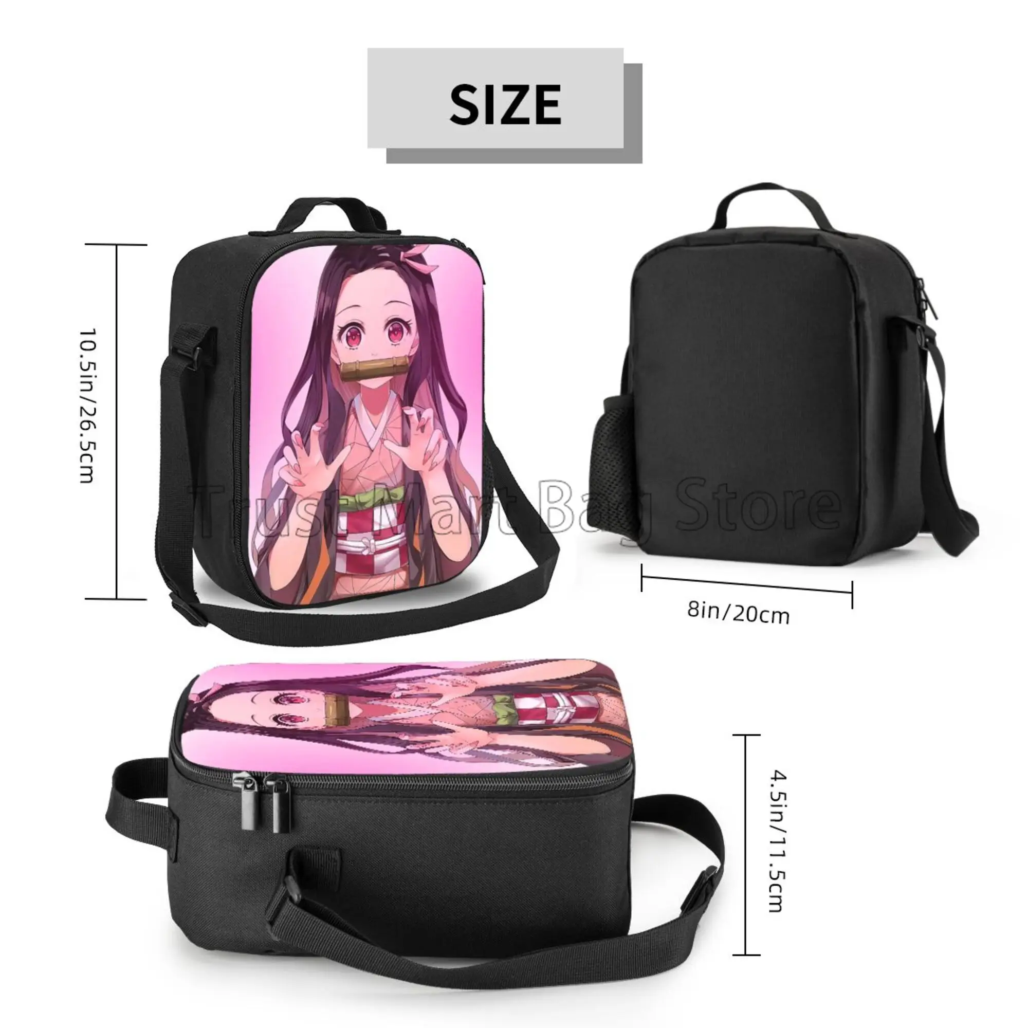 Anime Nezuko Insulated Lunch Box Cooler Lunch Bag Travel Portable Storage Bags Girls Reusable Leakproof Multifunctional Bento