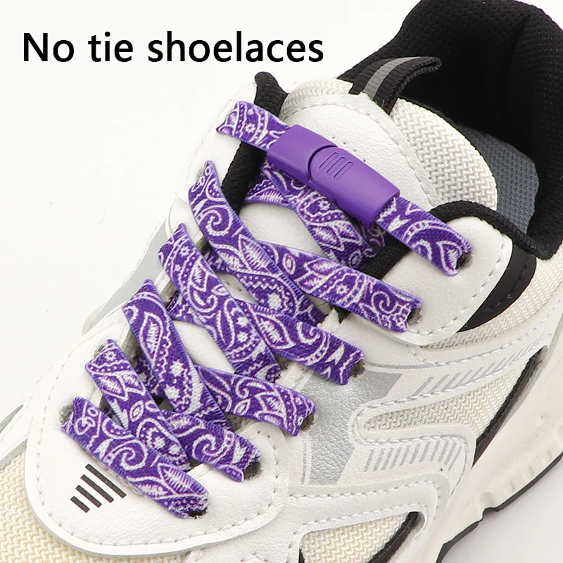 Magnetic Buckle Lock Shoelaces No Tie Shoe Laces Without Ties Cashew Flower Print Shoelace Flat Elastic Laces Sneakers Kid Adult