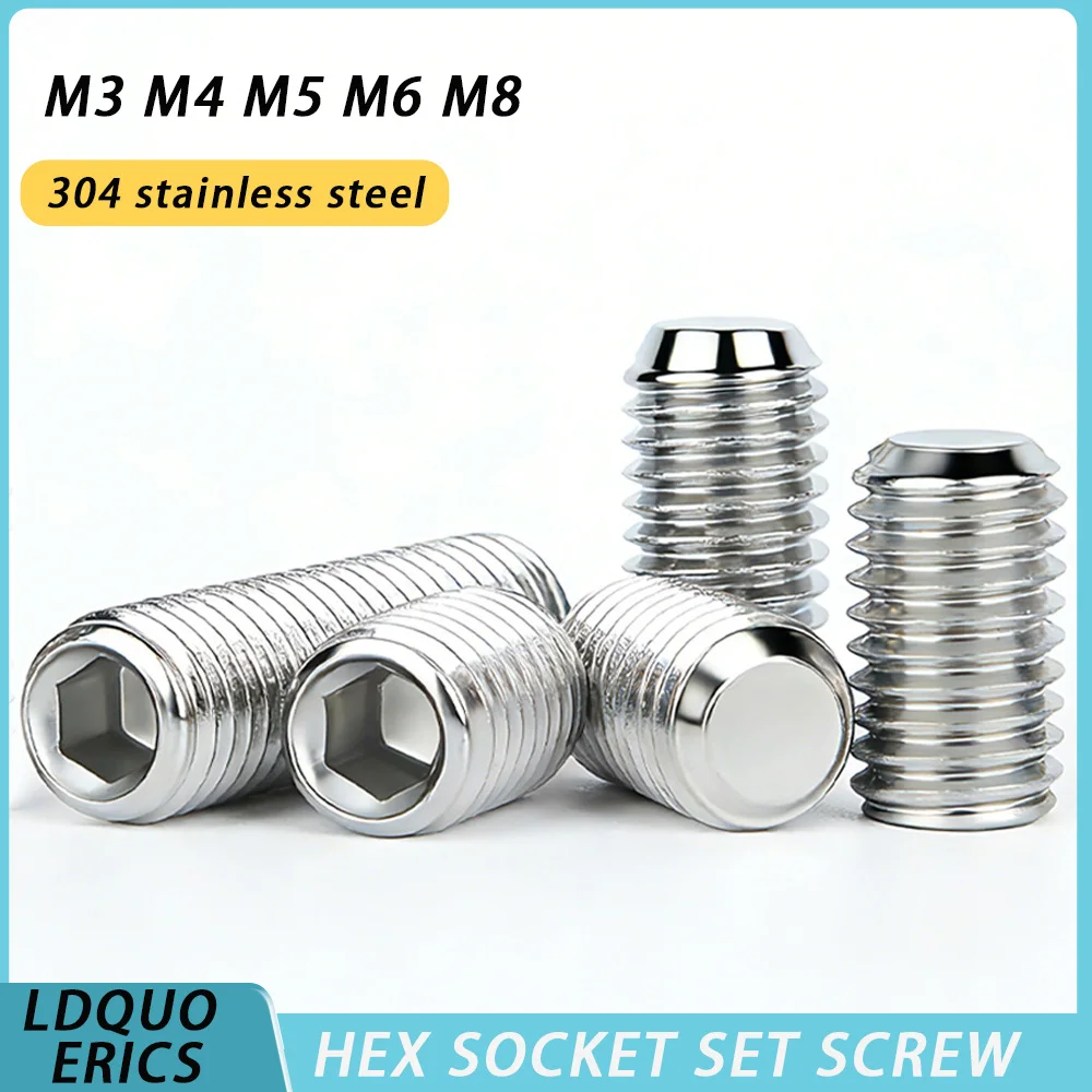 10-50pcs 304 Stainless Steel Flat Point Grub Screw M3 M4 M5 M6 M8 DIN916 Allen Hex Hexagon Socket Set Screw