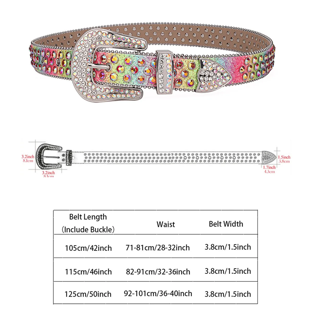 Fashion Unisex Rhinestone Western Buckle Rainbow Y2K Style Men's Belt Jeans Women's Accessories for Party