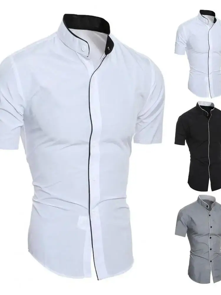 

Мужской ort Sve irt воротник-стойка, повседневный свободный крой, весенний сезон, цвет, застежка на пуговицы, европейский Sle Faion