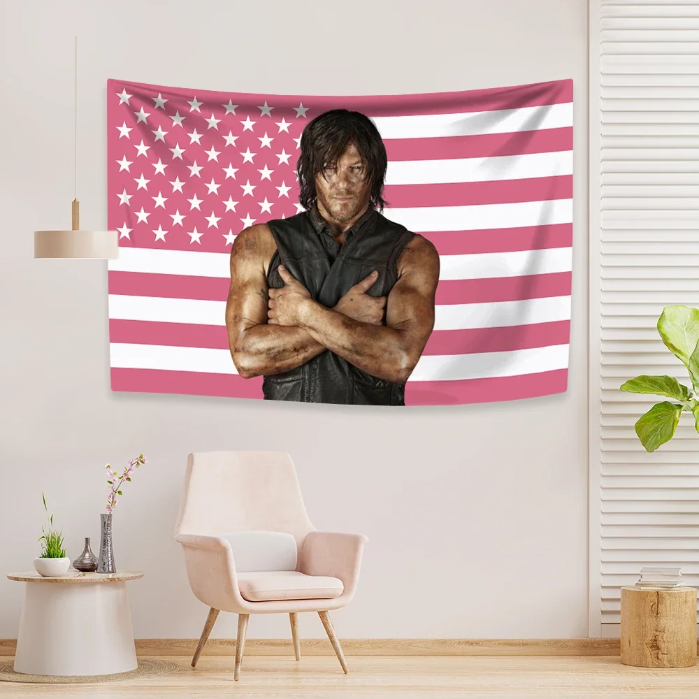 Tapices de pared con bandera americana rosa de Normans, r-reedus, decoración del hogar, estética, dormitorio, fondo colgante de pared, regalo de Festival
