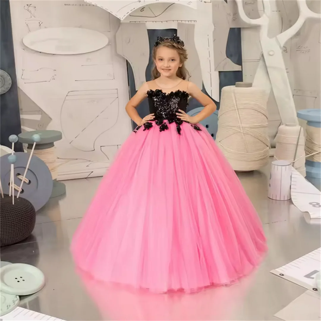 Luxury Flower Girl Dress Christmas Pink For Wedding Puffy Kids Birthday Prom Custom Princess Costume for Formal Event