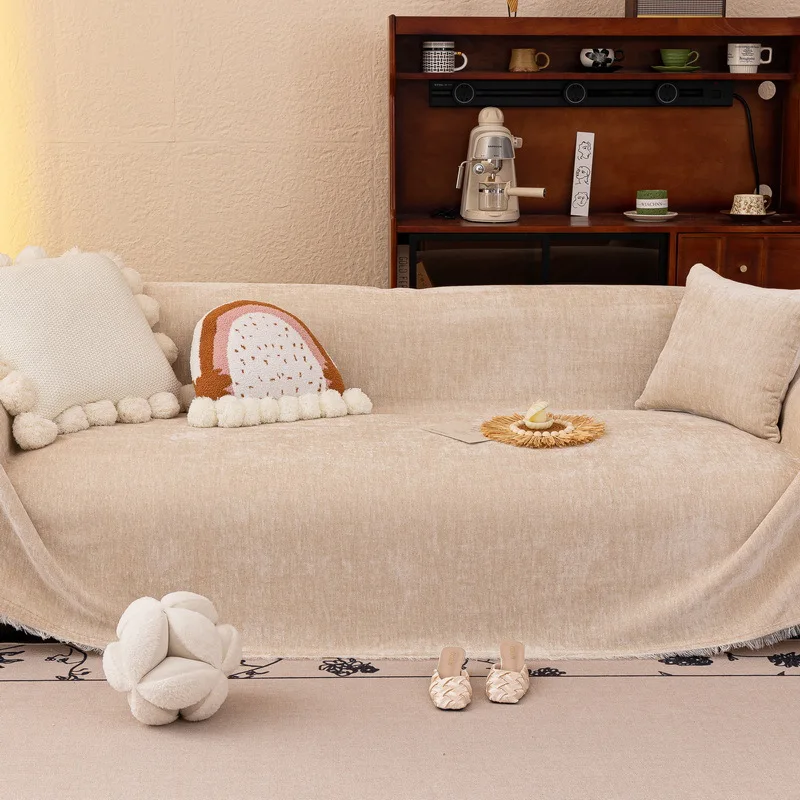 All Season Chenille Sofa Throw Cover Anti Slip Anti Cat Scratch Universal Fits Most Sofa Furniture Protector