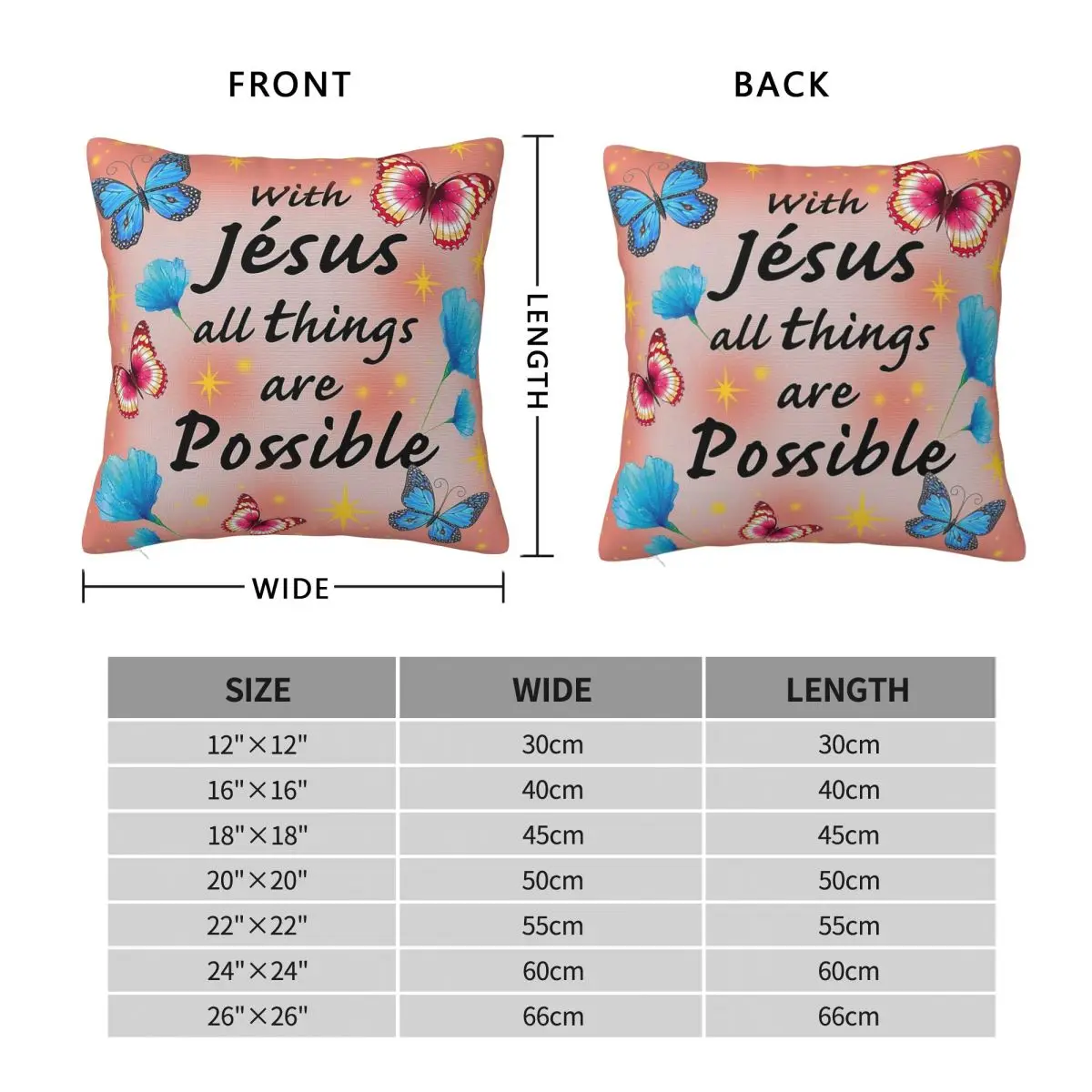 With Jesus All Things Are Possible Square Pillowcase Polyester Linen Velvet Creative Zip Decor Sofa Cushion Cover Wholesale