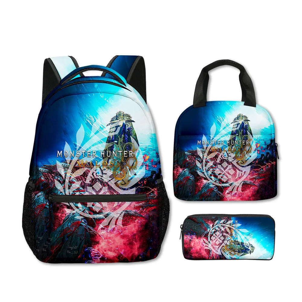 Classic Popular Funny Monster Wilds 3D Print 3pcs/Set School Bags Travel Notebook Backpack portable Lunch bag Pencil Case