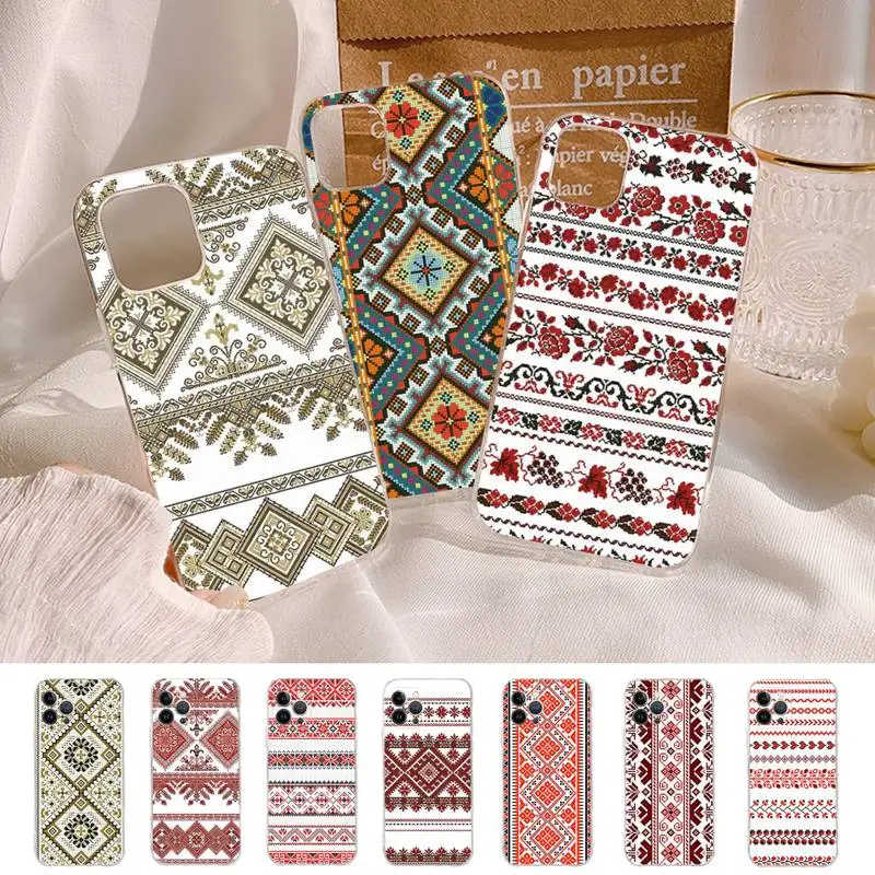 

Ukrainian Pattern Phone Case For iPhone 14 13 12 11 Pro Max XS X XR SE 2020 6 7 8 Plus Mini Transparent Shell