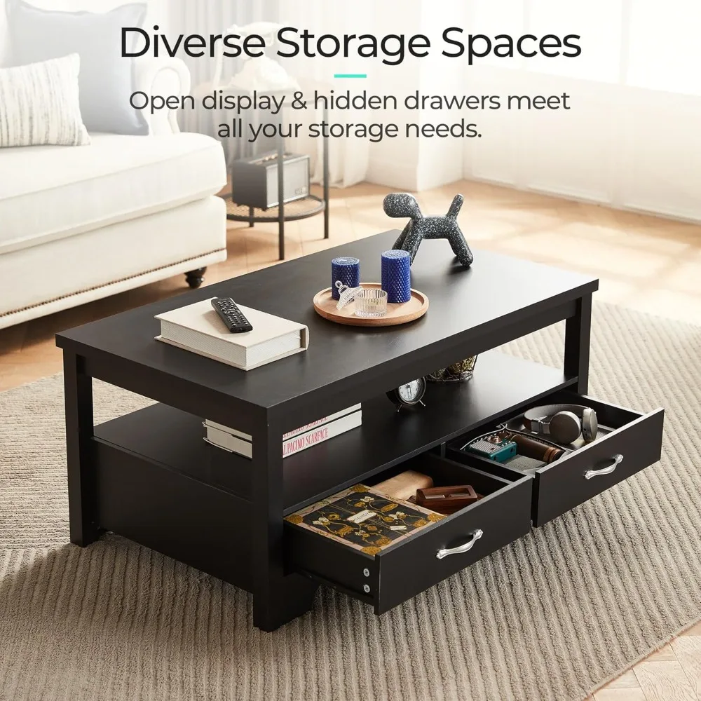 مجموعة طاولة القهوة المزرعة المكونة من 3 قطع من LINSY HOME: 41 طاولة قهوة وطاولتين نهائيين من الخشب الأسود لغرفة المعيشة