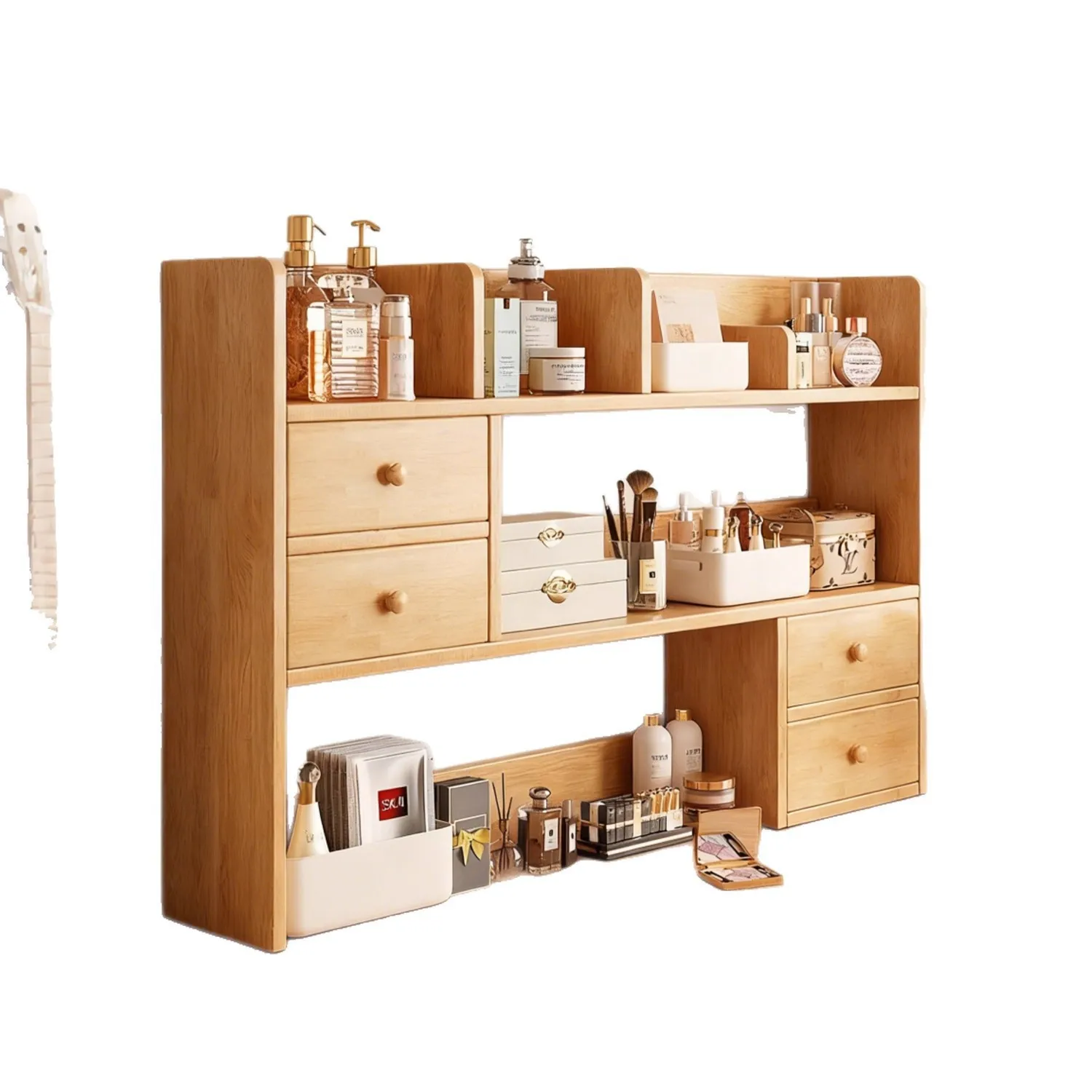 Solid wood cosmetics desktop storage rack, perfume lipstick, skincare product storage and organizer rack, vertical multi-layer