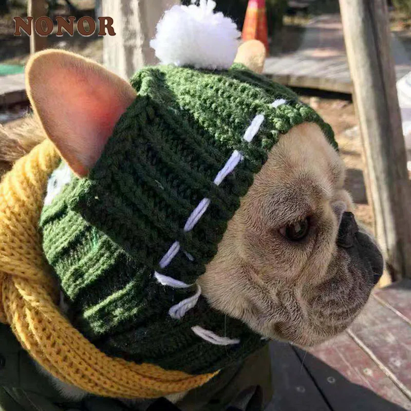 

NONOR Winter Dog Cap Christmas Pet Hats Dog Accessories Puppy Hat With Ball Headwear for Small Dogs French Bulldog Pet Products