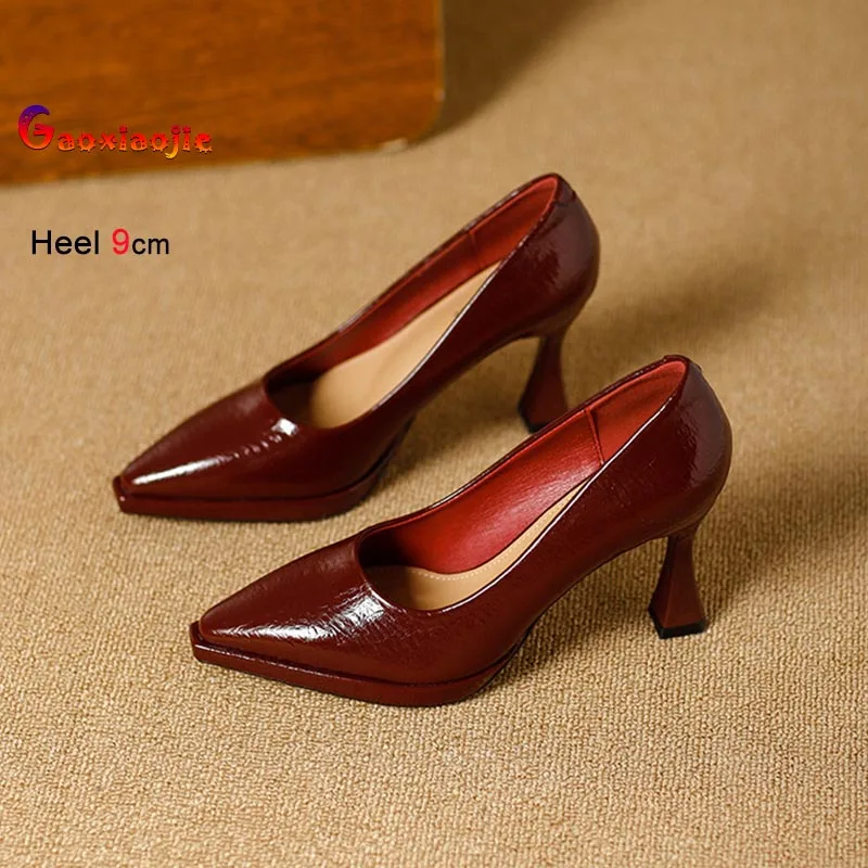 

Spring Women's Pumps Fashion Soft Leather Pointed Toe Shallow Mouth Single Shoes Solid Color 9CM Stiletto Lady Commuting Shoes