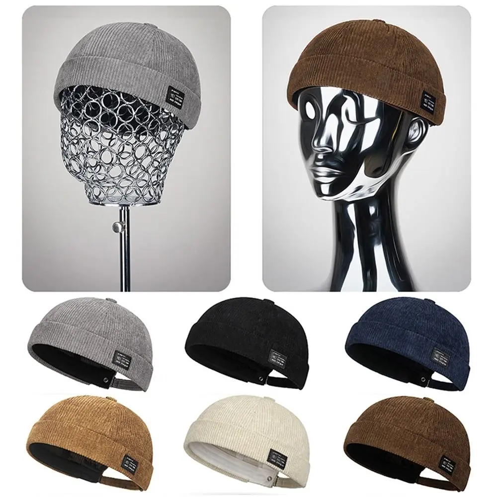 

Multipurpose Solid Color Vintage Docker Cap Adjustable Corduroy Brimless Hat Retro Comfortable Landlord Hat Men Women