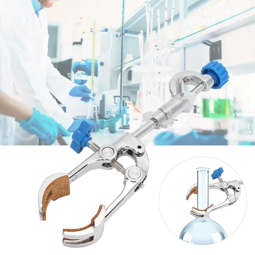 Zinc Alloy Lab Flask Clamp Anti Slip Pad Adjustable Jaw Beaker Holder Heavy Duty Rotatable Head Four Prong Clamp Lab Experiment