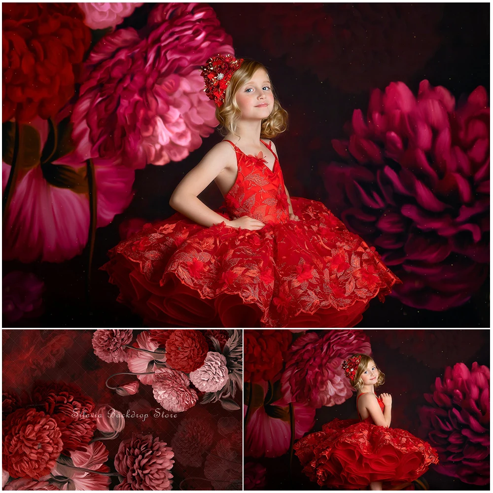 

Blooming Red Floral Photo Background Maternity Portrait Photography Backdrop Pregnant Woman Newborn Flowers Photo Studio Props