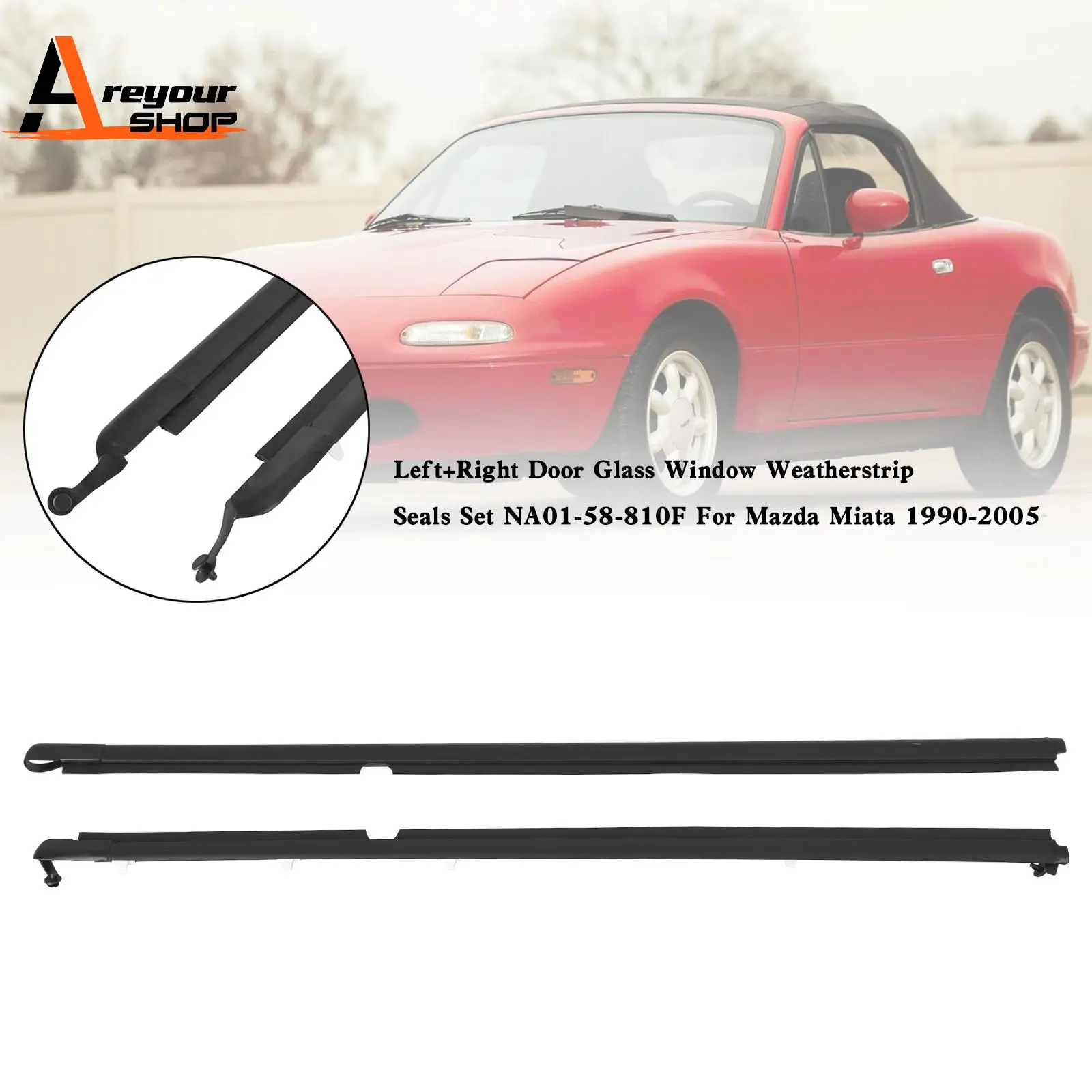 L+R Door Glass Window Weatherstrip Seals Set NA01-58-810F for Miata 1990-2005