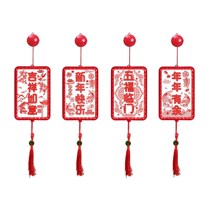 New Year's Decorations Spring Festival Indoor Decoration LED Color Lights Luminous Fuzi Hanging Lights,C Easy Install