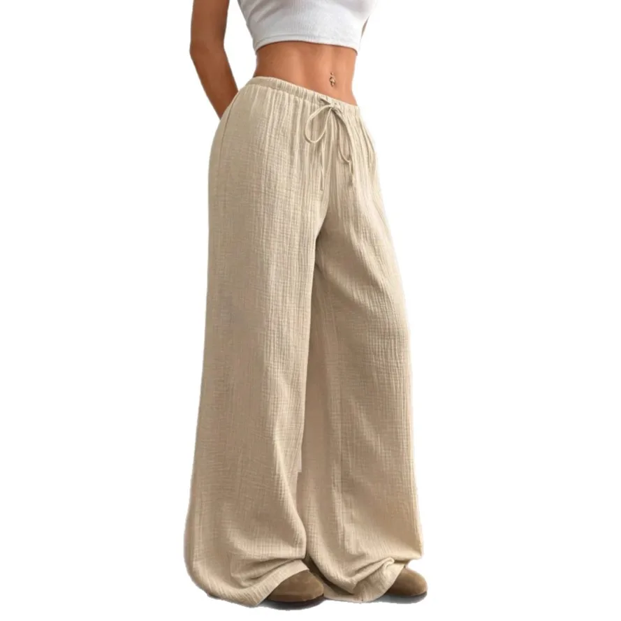 女性用カラールーズワイドレッグカジュアルパンツ、ローウエスト、無地、春シーズン、レディースファッション、ルーズ、PVC素材