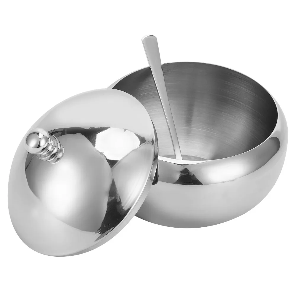 304 Stainless Steel Sugar Bowl with Lid and Spoon Large Capacity Spice Jar Multi-functional Durable Seasoning Pot Home Kitchen