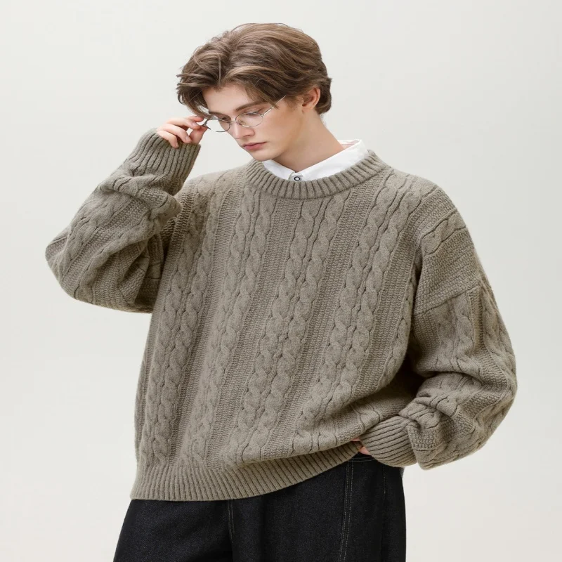 

New round-neck sweater for men's autumn and winter, thickened pullover knitted sweater, basic and versatile coat