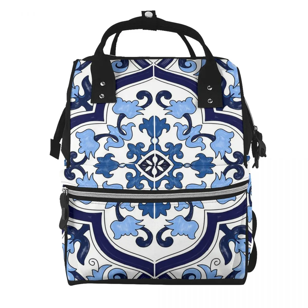 Blue Ornate Floral Mediterranean Sicilian Tile Student Backpack School Bag  Daypack for Men Women Bookbag Shoulder Bags