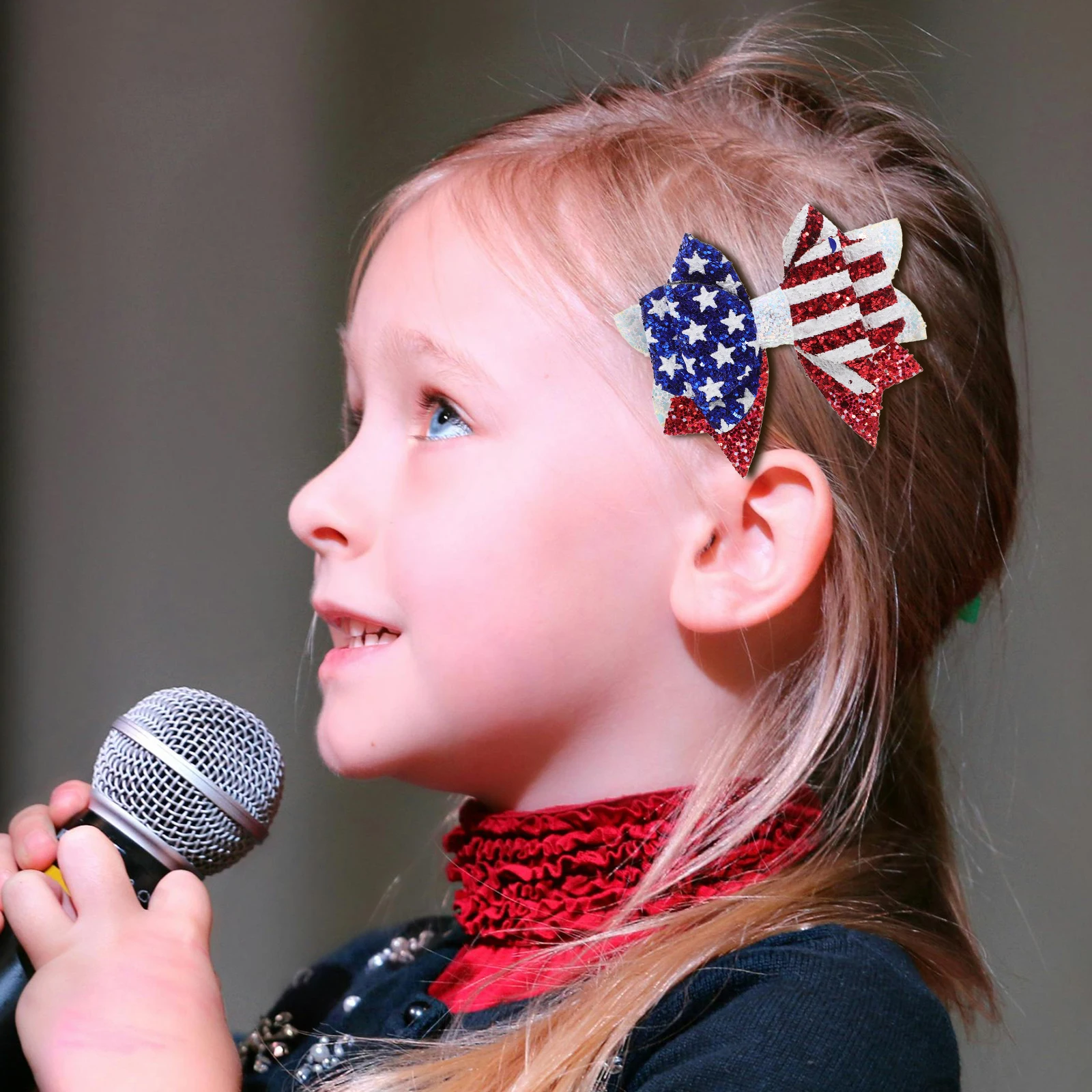 

2pcs Flash Fabric Bow Hair Clip for Girls American Flag Non Slip Kids Hair Bows Fourth of July hair clips girl hair bow