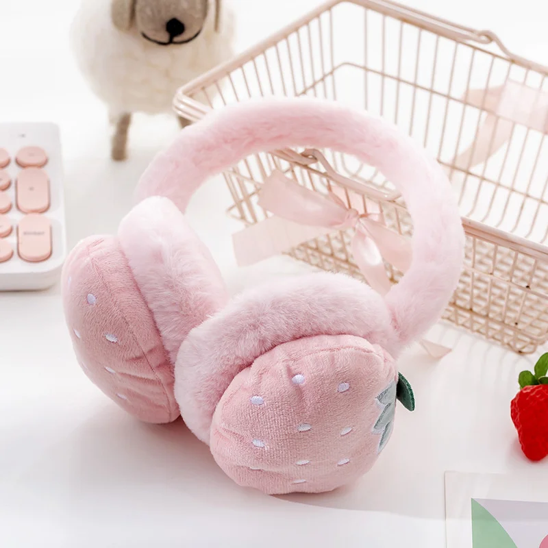 Cute Cartoon Fruit Girls Winter Warm Ear Muffs  Fluffy Fold Burger Shape Headphone Earmuffs Soft Cashmere Warmer Fake Fur Earlap