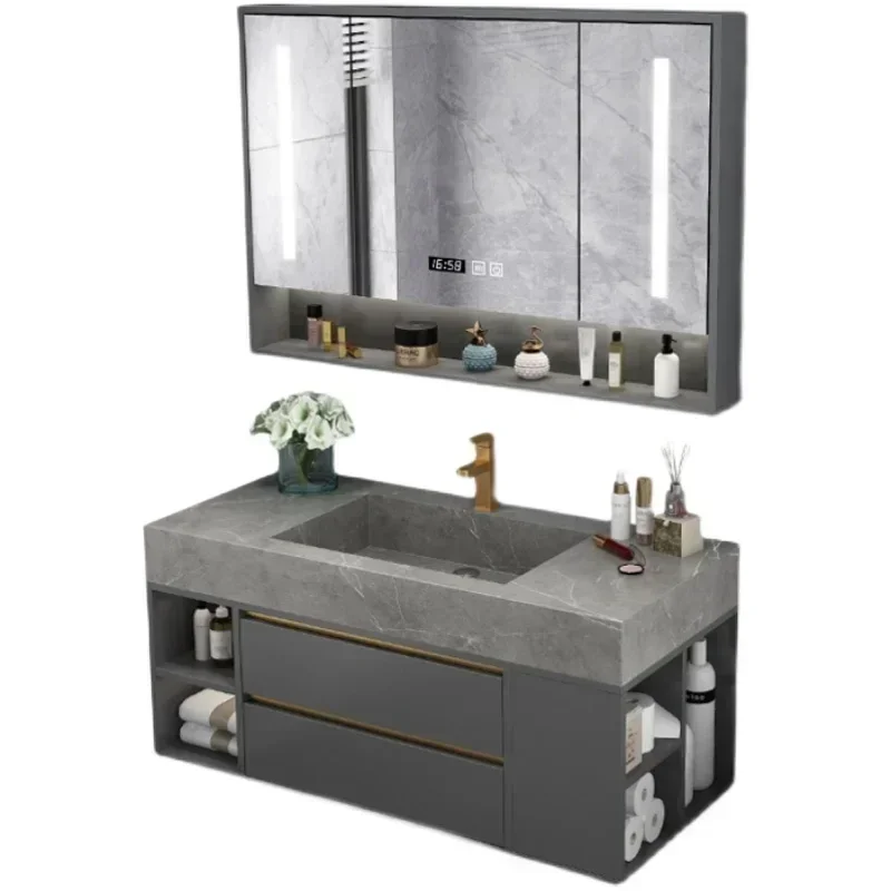 

Stone Plate Whole Washbin Bathroom Cabinet Combination Hyundai Simple and Light Luxury Smart Wash Basin Pool