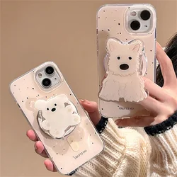 Case For iPhone 16 15 14 13 12 11 Pro Max 7 Plus X XR XS Korean Cute 3D Spring Dog Stand For Magsafe Wireless Charge Phone Cover