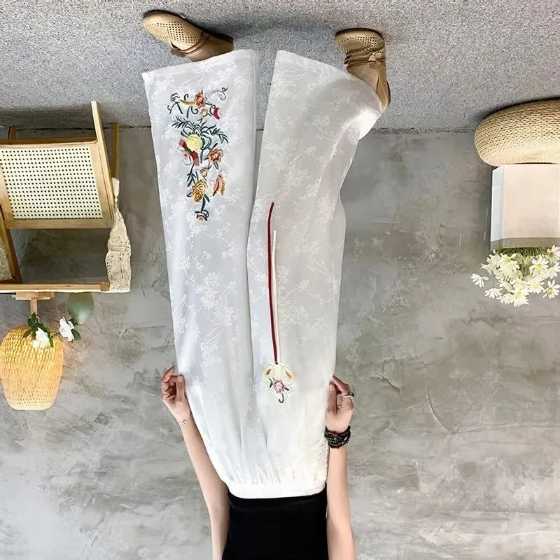 

Summer Ladies Fashion Jacquard Pantalons Retro Women Large Size 5XL Embroidered Flowers Trousers Spring Female High Waist Pants