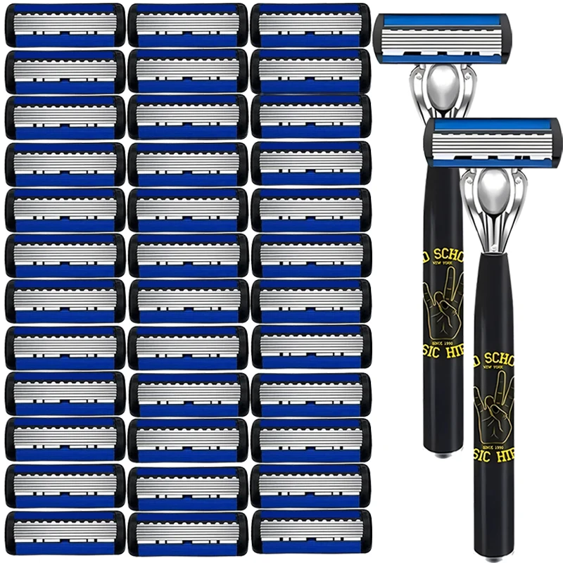 

Шестислойное лезвие бритвы, ручной нож для бороды из нержавеющей стали, мужской винтажный держатель для бритвы, набор лезвий ножей