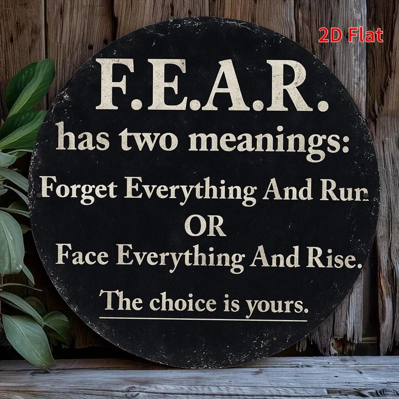 2D Flat, 2D Flat, 2D Flat Printing, a Pair of Courage And Fear, Metal Plaque Design, Suitable for Home, Office, Bedroom Decorati
