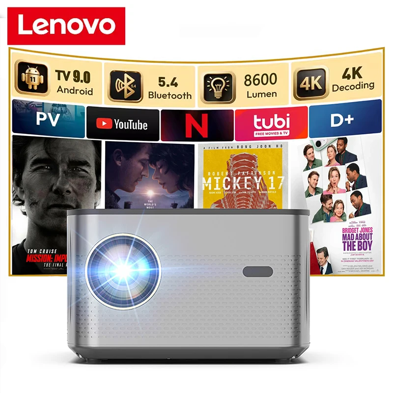 

Lenovo Projector JH105 350 ANSI 4K HD 1080P Auto Focus Android 9 Wifi6 BT5.2 Portable Outdoor Video Smart Home Theater Proyector