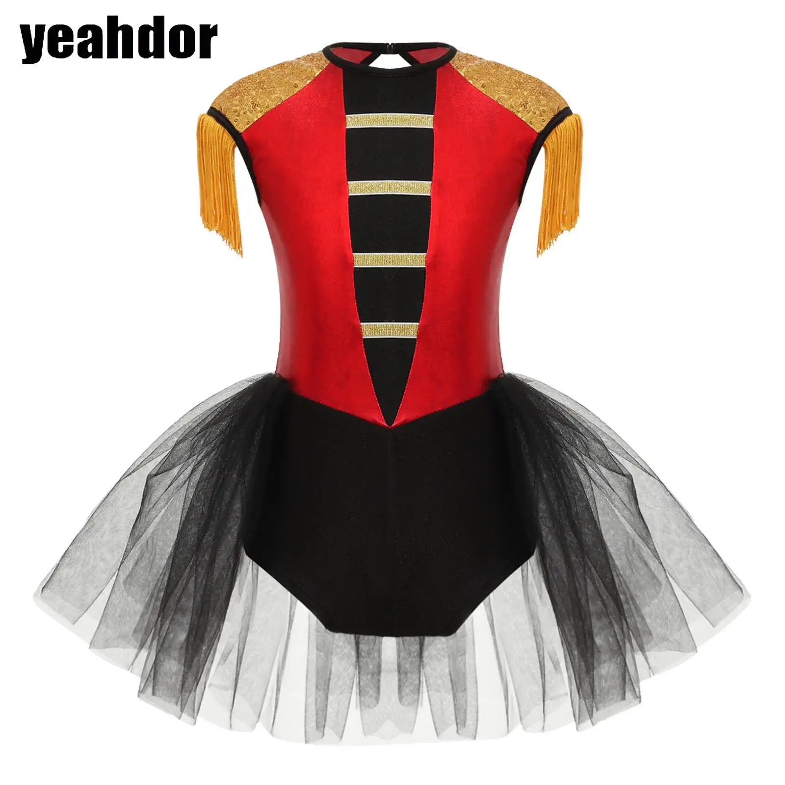 

Girls Circus Ringmaster Cosplay Costume Sleeveless Sequins Tassels Leotard Tutu Dress Jumpsuit Unitard Cos Lion Tamer