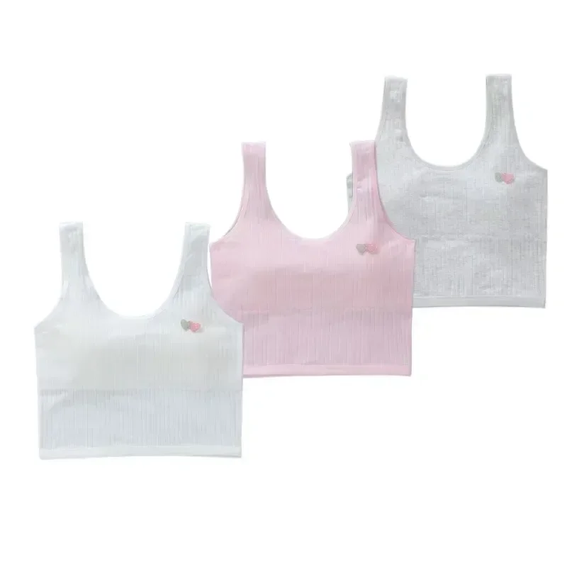 3PC Girls' Tank Top Lingerie Children's Bra Cotton Student Bra Strap Suitable for Both Internal and External Wear 8-16Y