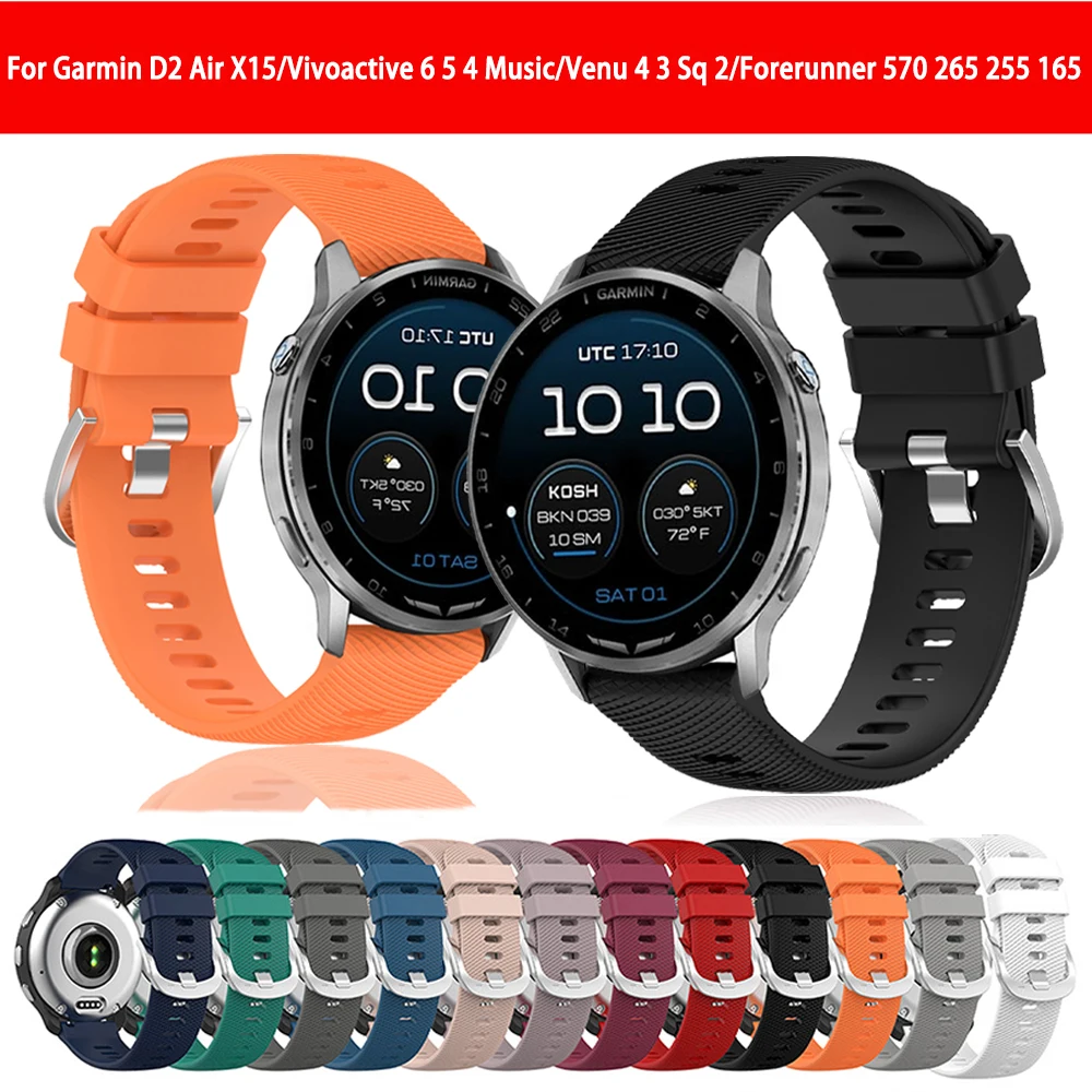 20mm 22mm Original Silikonarmband für Garmin D2 Air X15/Forerunner 570 265 255 Music/Venu 4 3 2 Plus/Vivoactive 6 5 4 Uhrenarmband