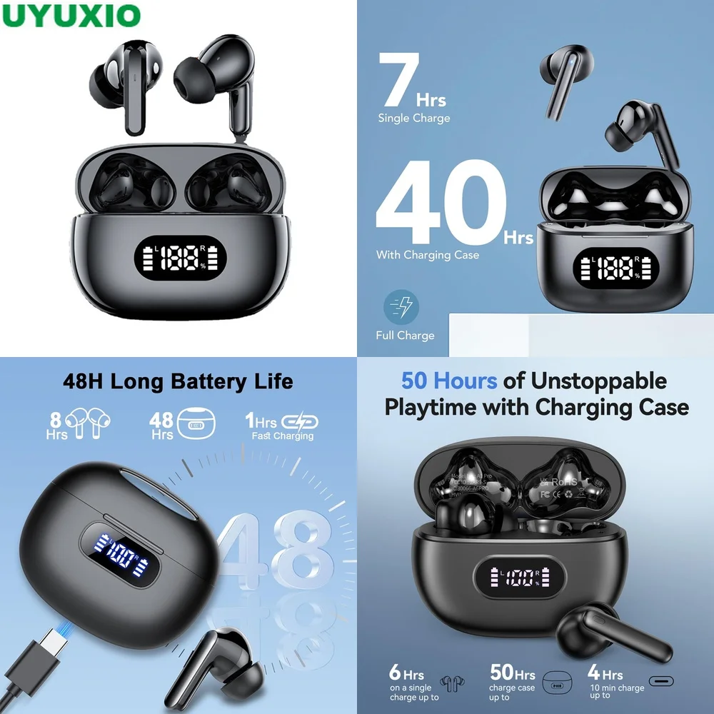 Premium HiFi Stereo Wireless Earbuds and Earphone Headset with Smart LED Display and 50H Ultra Playtime Sound for Travel