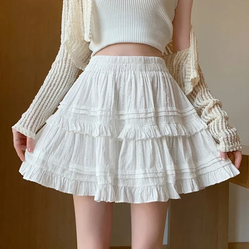 Mini Skirts for Women French Style Casual High Waist A-line Ruffles Simple Pleated Skirt Y2k Harajuku Female Baggy Chic Skirt