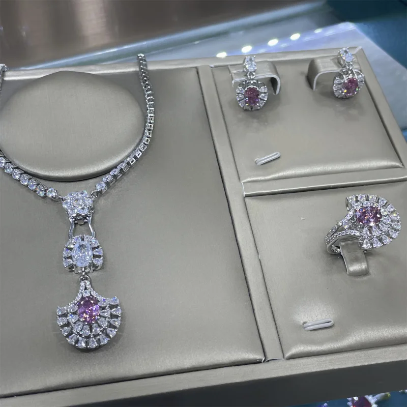 

Starry Sky Cut Dried Rose Three-Piece Full Diamond Luxurious Open Ring for Women Elegant Pendant Earrings Set