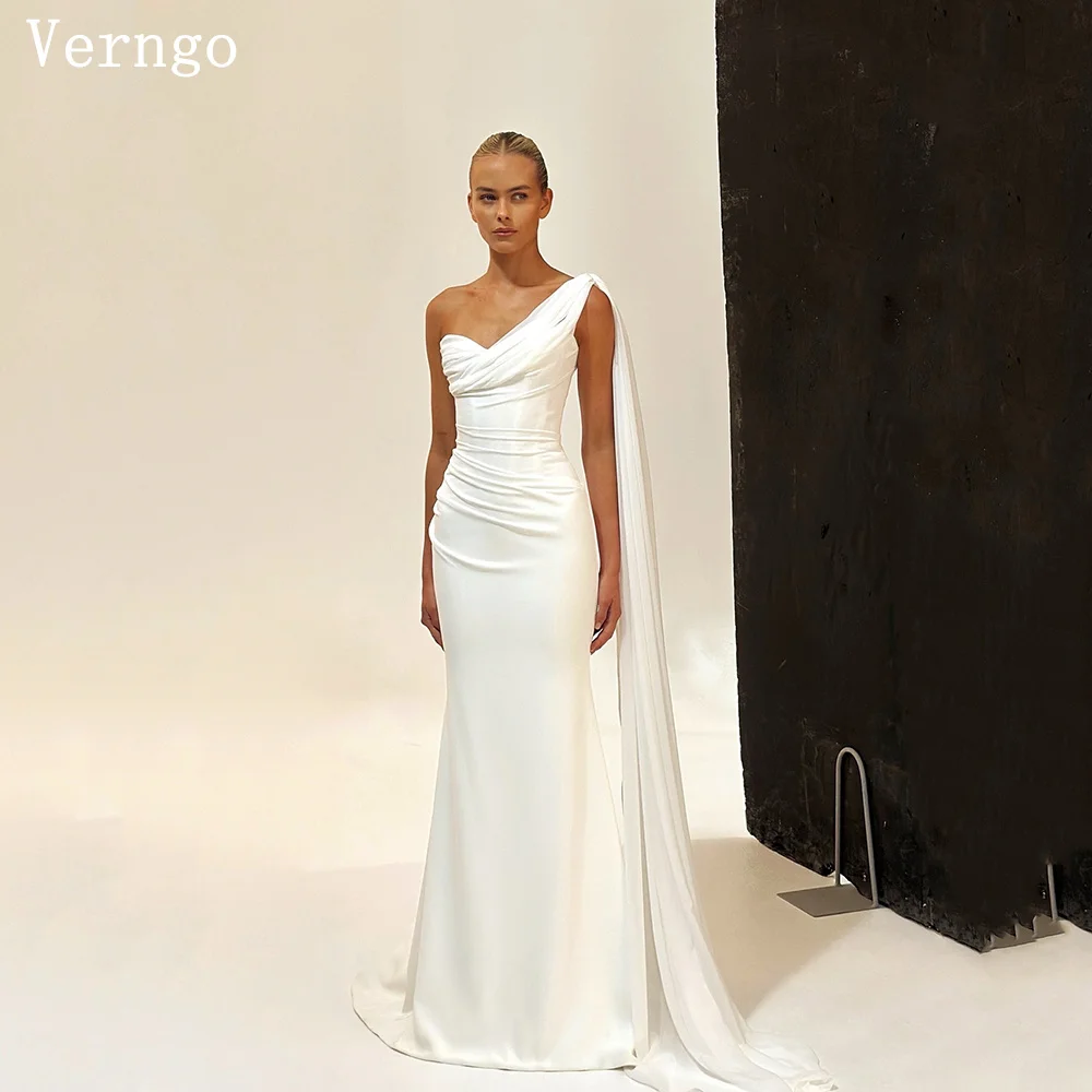 

Verngo lvory Satin Wedding Dress One Shoulder Mermaid Bridal Gowns Elegant Sweap Train Women Bride Dress Customized