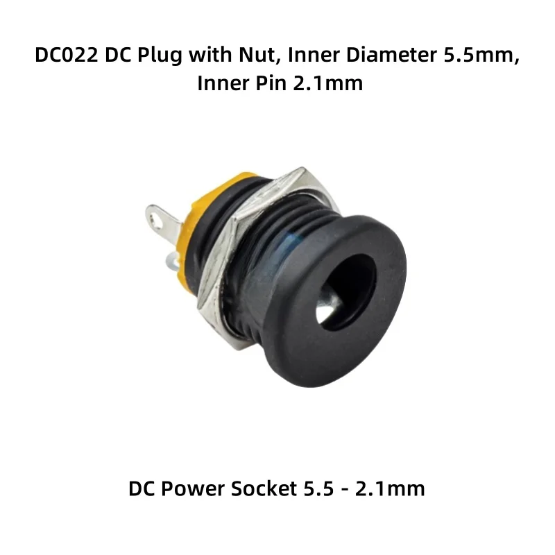 DC022 DC Plug with Nut Inner Diameter 5.5mm Inner Pin 2.1mm 5.52.1mm DC Power Socket