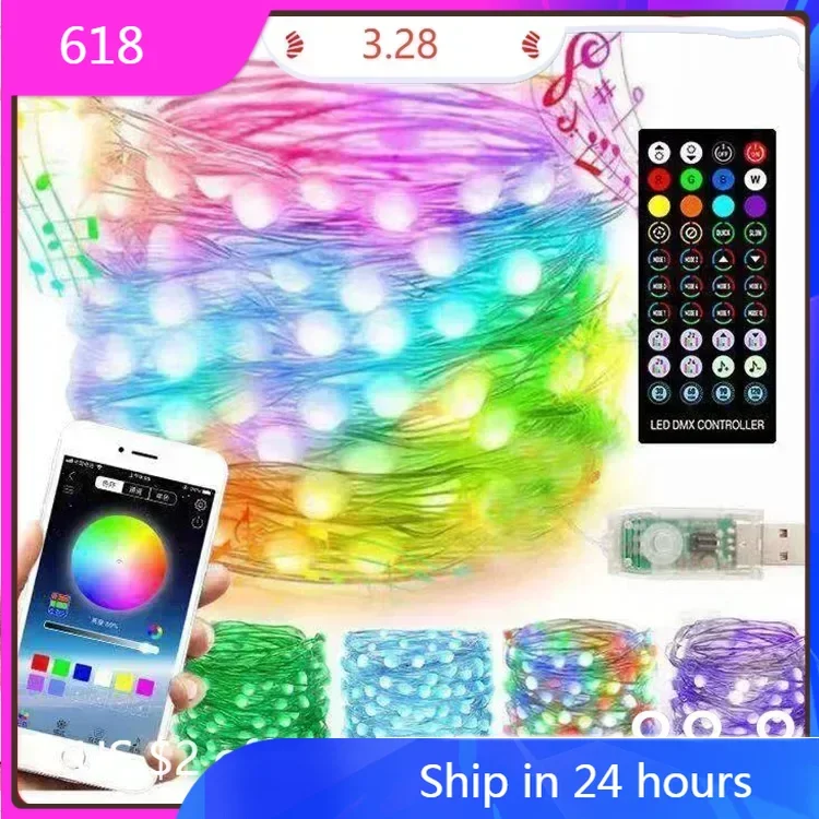 

Christmas Tree LED Fairy Lights Smart Bluetooth Garland Festoon LED Chain Light Outdoor Waterproof New Year Decoration 2025