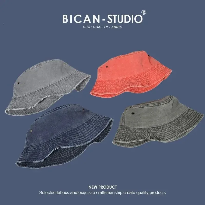 Denim Brim Bucket Hat Women Korea Fashion Cotton Foldable Beach Outdoor Gradient Color Caps Sun Expedition Fisherman Hat Cap image 3
