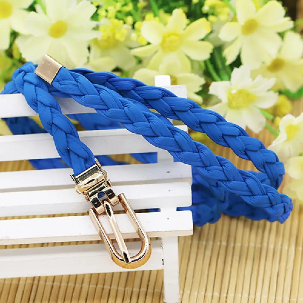 Women Braided PU Leather Narrow Thin Buckle Strap Waist Belt All-Match Waistband Female Thin Belts Ladies Dress Skirt Decoration