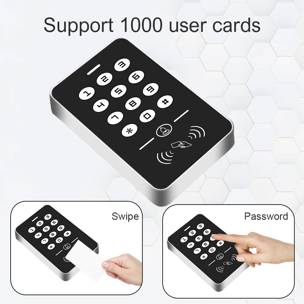 Teclado de Control de acceso RFID de 125KHz, lector de tarjetas EM independiente, sistema de Control de acceso de puerta, abridor de cerradura de puerta, sistema de teclado 1000 usuario