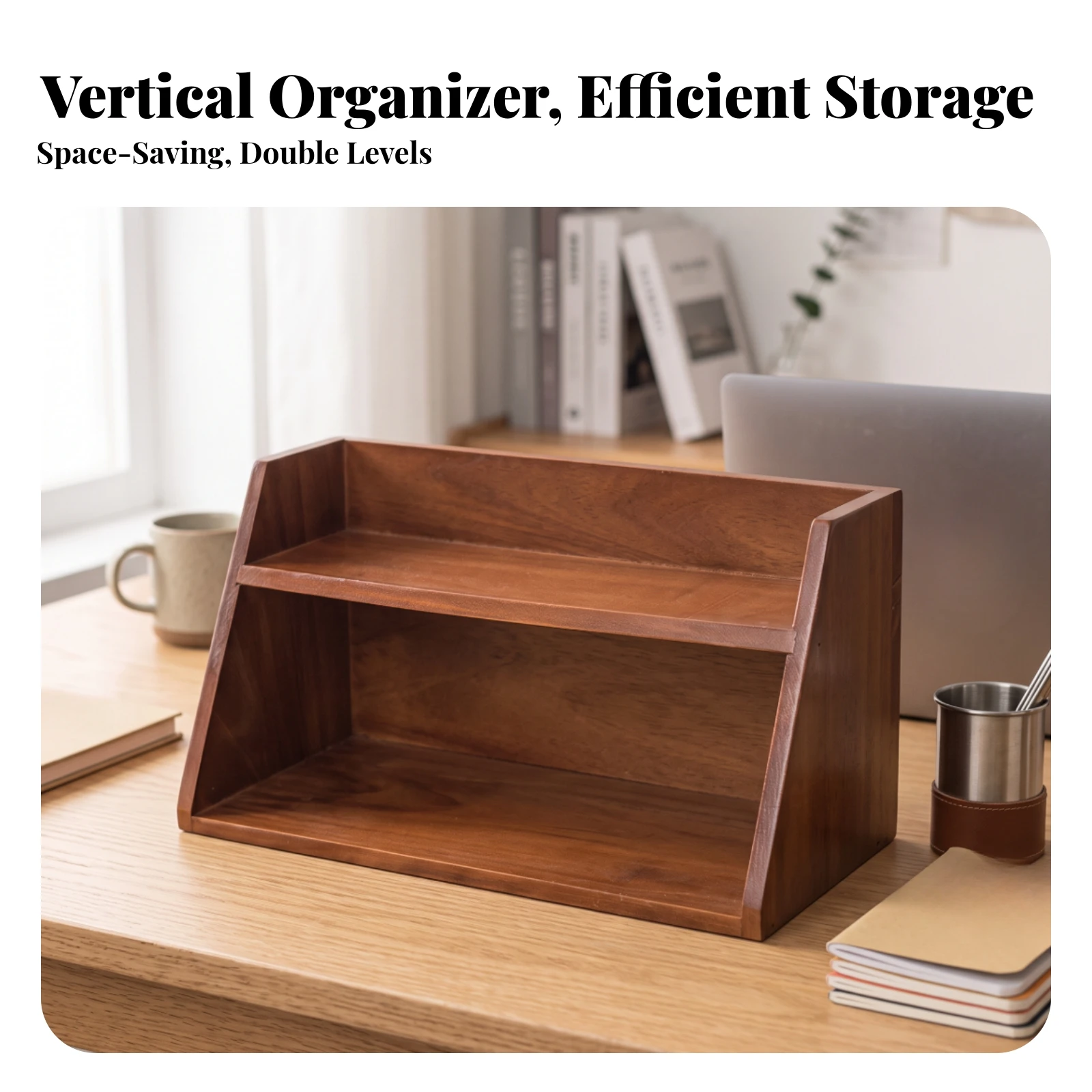 Wooden Desktop Storage Rack Compact 2-Tier Desk Storage Rack Freestanding Display Shelf Long-Lasting for Vanity, Reading Nook