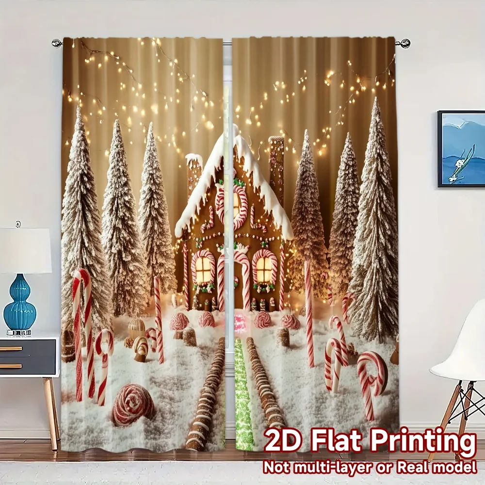 2pcs,Curtains Christmas gingerbread house Popular Curtains&Window Treatment Versatile Polyester Fabric Curtains All Seasons