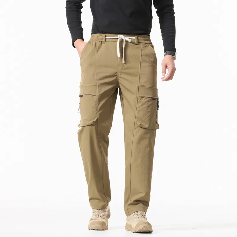 

Саржевые тактические брюки-карго для мужчин, осенне-зимние брюки с эластичной резинкой на талии, свободные износостойкие уличные рабочие брюки с карманами