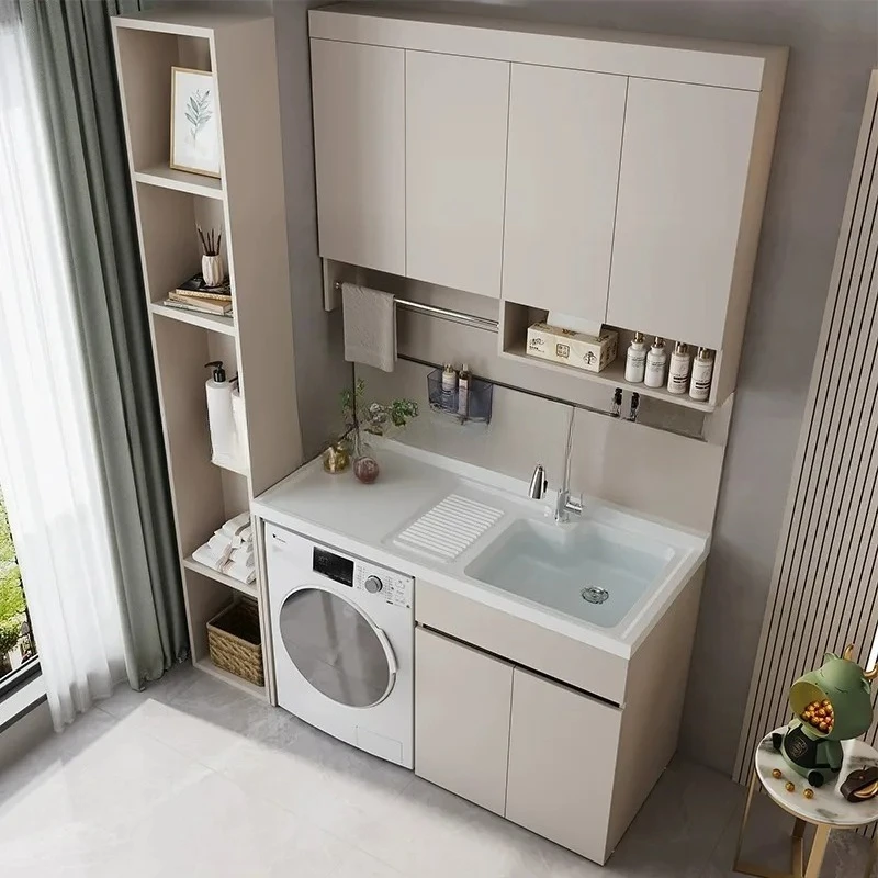 GZ-1 Balcony Honeycomb Aluminum Drum Washing Machine Stacking Integrated Cabinet Quartz Stone Basin With Washboard
