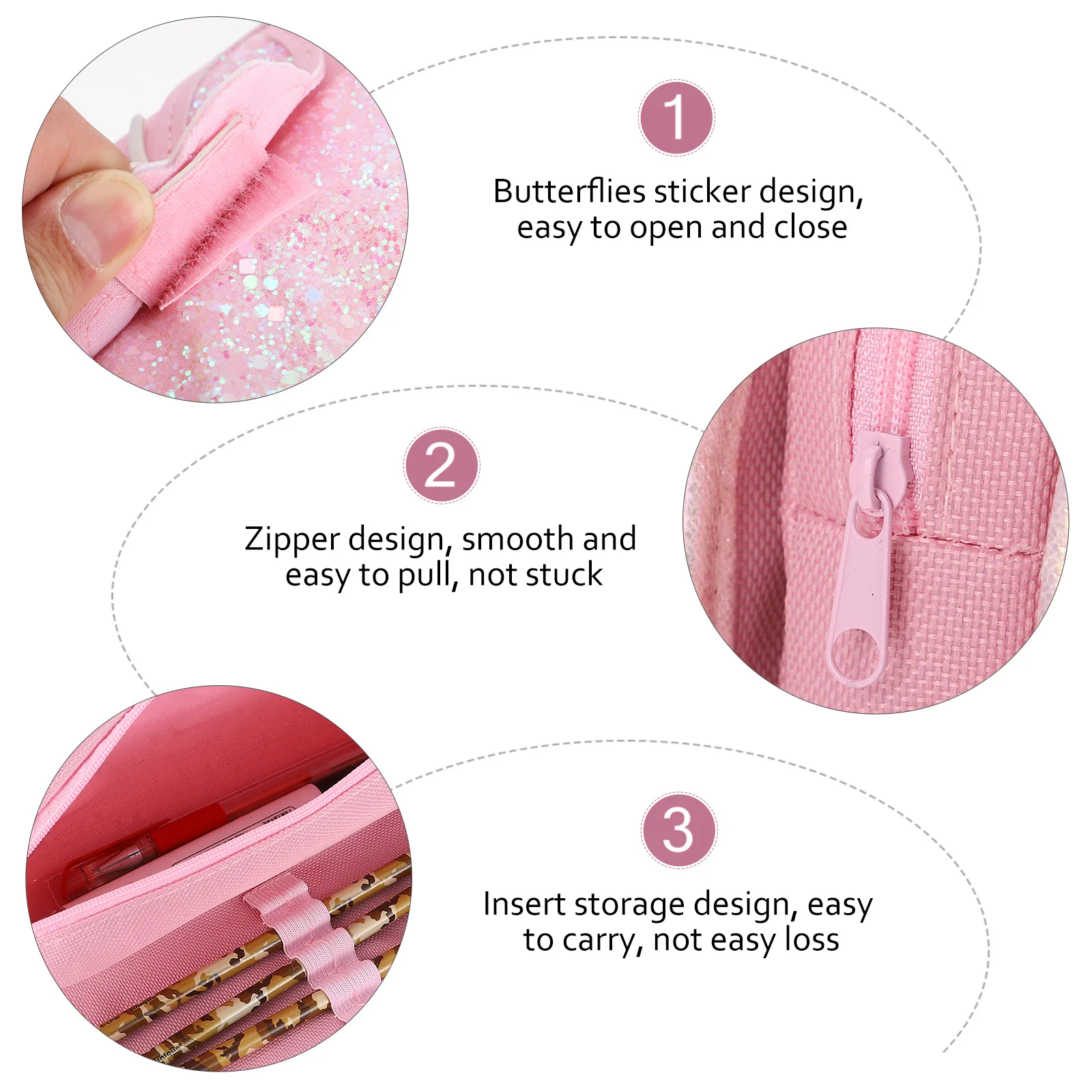 

1Pcs Student Pencil Case Adorable Sequin Pencil Pouch Large Capacity Storage for Rulers Cards Tape Daily School Stationery Use