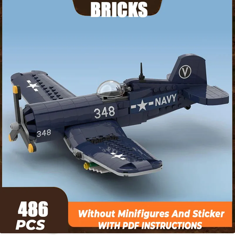 Moc Building Bricks Military Aircraft Model F4U Corsair Fighter Technology Modular Blocks Gift Christmas Toys DIY Sets Assembly